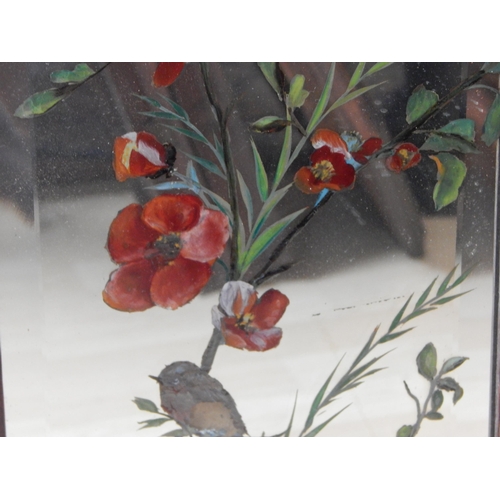 462 - A Pair of Aesthetic Bevelled Glass wooden Framed Mirrors depicting birds amongst foliage