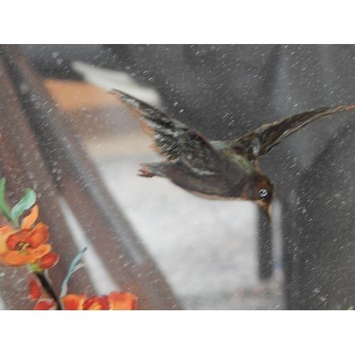 462 - A Pair of Aesthetic Bevelled Glass wooden Framed Mirrors depicting birds amongst foliage