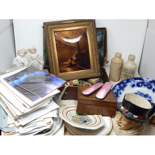 463 - A Pair of Hallmarked Silver & Enamel Brush Tops, Painting on Glass, Stamps, Ceramics etc (lot)