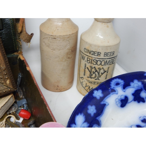 463 - A Pair of Hallmarked Silver & Enamel Brush Tops, Painting on Glass, Stamps, Ceramics etc (lot)