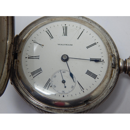 225 - Waltham Coin Silver Full Hunter Pocket Watch together with a hallmarked silver wristwatch, two furth... 