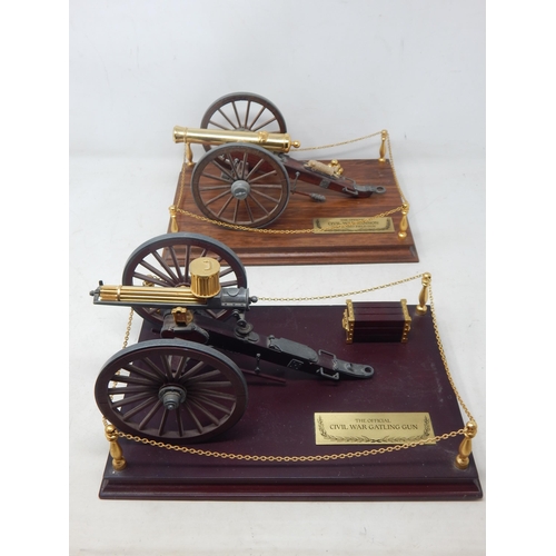 468 - Two Well Detailed Model of a Civil War Cannon & Gatling Gun on Wooden Stands: Measuring 27cm x 20cm