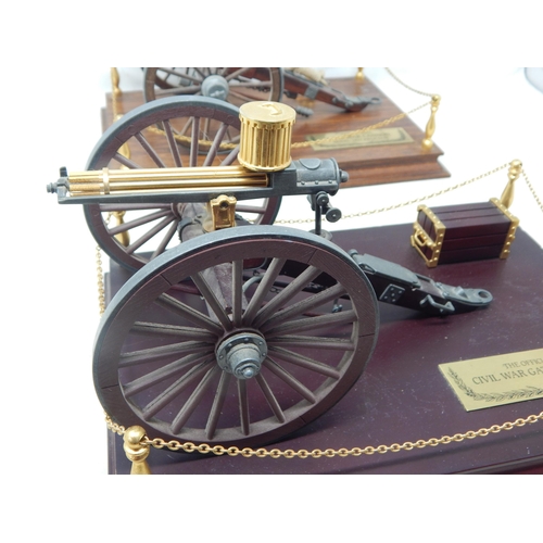 468 - Two Well Detailed Model of a Civil War Cannon & Gatling Gun on Wooden Stands: Measuring 27cm x 20cm