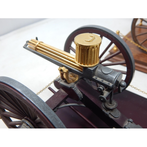 468 - Two Well Detailed Model of a Civil War Cannon & Gatling Gun on Wooden Stands: Measuring 27cm x 20cm