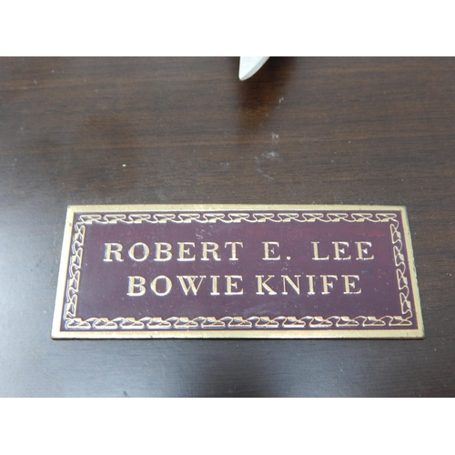 469 - Robert E Lee Bowie Knife on Wooden Stand: Measuring 36cm x 16cm overall