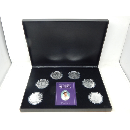 67 - .999 Fine Silver Coin Set Comprising 6 x 1oz Commemorative Coins (64mm diameter) Issued for QEII 90t... 