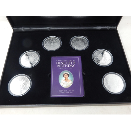 67 - .999 Fine Silver Coin Set Comprising 6 x 1oz Commemorative Coins (64mm diameter) Issued for QEII 90t... 