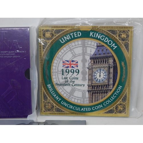 70 - Royal Mint Brilliant Uncirculated Sets 1999/2006 together with two Royal Mint QEII 80th Birthday Cro... 