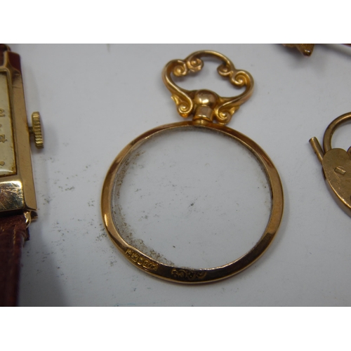 230 - A Quantity of 9ct Gold Items Including a Ladies Winegartens Wristwatch, Pearl Earrings, Magnifying G... 