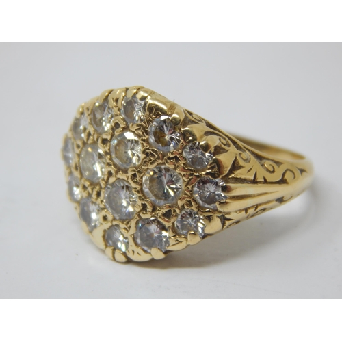 233 - Victorian 18ct Gold Diamond Cluster Ring: Set with 16 Diamonds Estimated @ 1.20ct Total: Ring Size J... 