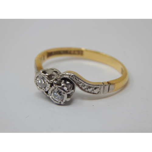 235 - 18ct Gold Diamond Crossover Ring: Size H: Gross weight 2.46g