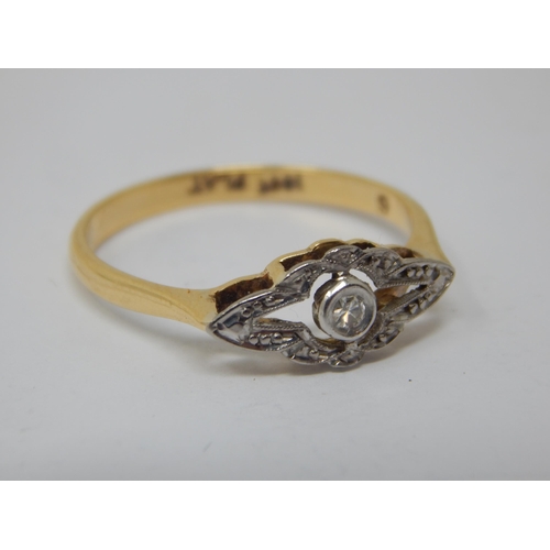 236 - 1920's 18ct Gold & Platinum Diamond Set Ring: Size O: Gross weight 2.24g