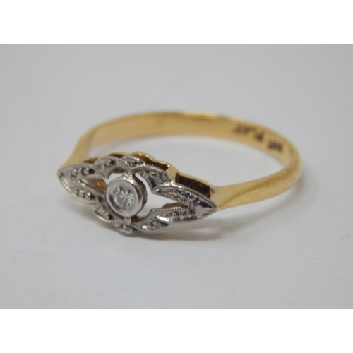 236 - 1920's 18ct Gold & Platinum Diamond Set Ring: Size O: Gross weight 2.24g