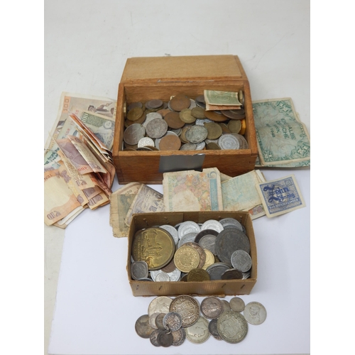 75 - A Quantity of Silver Coinage together with two boxes of coins & banknotes