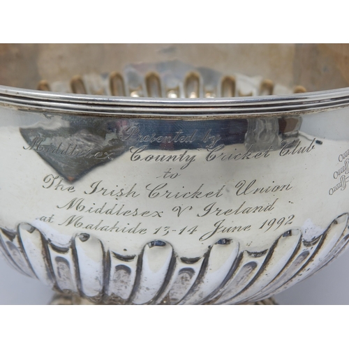 137 - CRICKET INTEREST: Antique Silver Punch Bowl Hallmarked Birmingham 1910 by William Hutton & Son: Engr... 