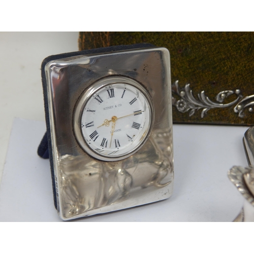 140 - Hallmarked Silver Cigarette Case & Trophy Cup (124g) together with a Victorian Silver Fronted Desk T... 