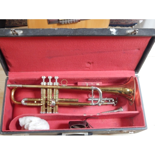 396 - Acoustic Guitar in Case together with a Trumpet in Fitted Case