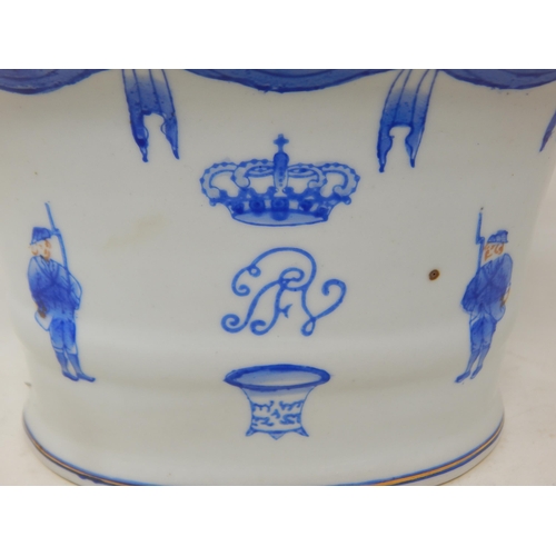 480 - Dutch Ceramic Bowl with Hand Painted Figures Guards either side of the royal Crown & Cypher: Measuri... 