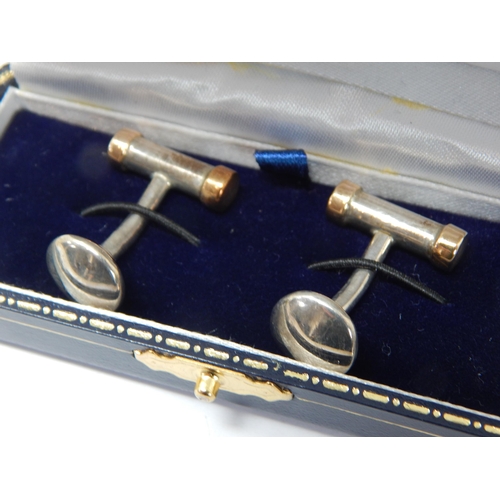 340 - A Pair of Hallmarked Silver & Gold Tipped Gentleman's Cufflinks in Original Presentation Case