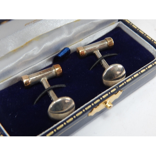 340 - A Pair of Hallmarked Silver & Gold Tipped Gentleman's Cufflinks in Original Presentation Case