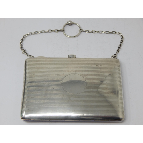 145 - Victorian Silver Folding Aide Memoire/Card Case with finger chain & fitted silk interior: Hallmarked... 