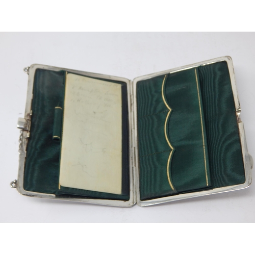 145 - Victorian Silver Folding Aide Memoire/Card Case with finger chain & fitted silk interior: Hallmarked... 