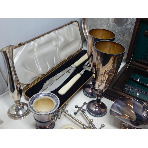25 - Silver plated gallery trays, cutlery in boxes, much other Silver Plate, etc, large lot