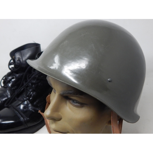 354 - Hungarian Cold War Era M70 Helmet together with a good pair of Army Boots