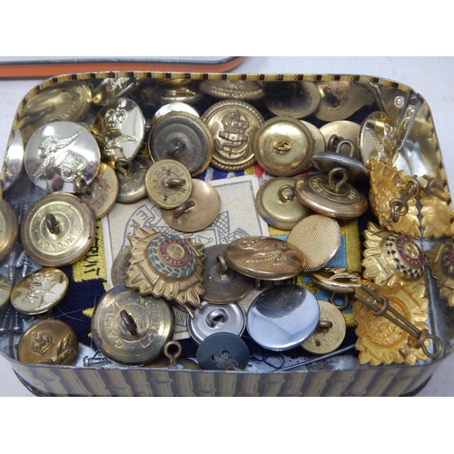 356 - WWI Trench Art Shell Ashtray together with a button stick & a tin of various regiments buttons