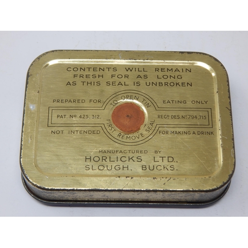 358 - WWII 1940's era Sealed Horlicks Tablets Tin with complete contents.