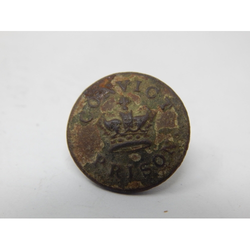 359 - Victorian Convict Prison Headdress Rosette Button 1850-68, interesting small brass Victorian crowned... 