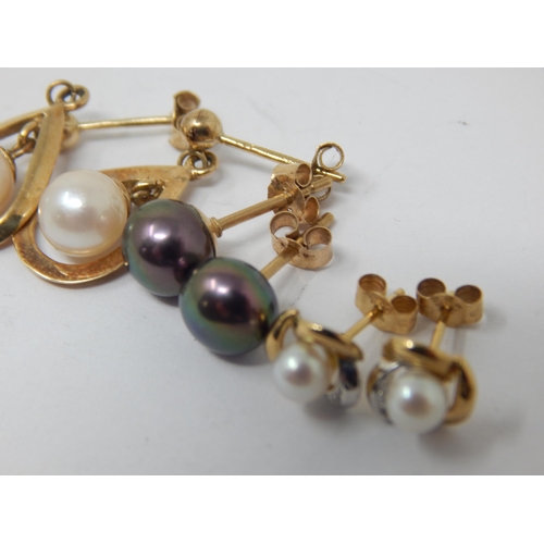 224 - Three Pairs of 9ct Gold Pearl Earrings: Gross weight 4.25g