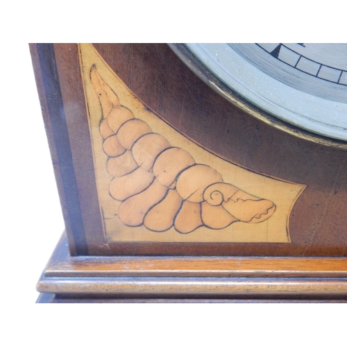 370 - Edwardian Bracket Clock with inlaid conch shell decoration, brass handle, complete with pendulum and... 