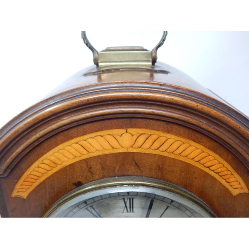 370 - Edwardian Bracket Clock with inlaid conch shell decoration, brass handle, complete with pendulum and... 