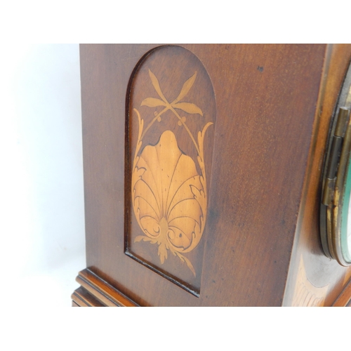 370 - Edwardian Bracket Clock with inlaid conch shell decoration, brass handle, complete with pendulum and... 