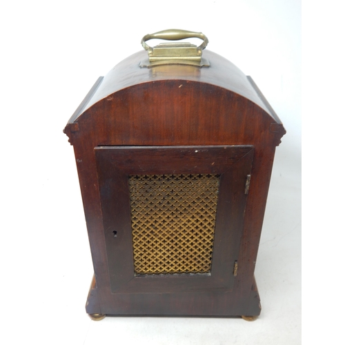 370 - Edwardian Bracket Clock with inlaid conch shell decoration, brass handle, complete with pendulum and... 