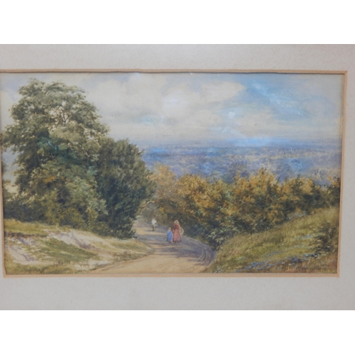 525 - R. Warren Warren, Victorian Watercolour of Figures at Newlands Corner, Guildford Surrey: Signed & Da... 