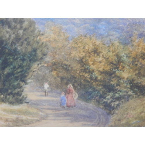 525 - R. Warren Warren, Victorian Watercolour of Figures at Newlands Corner, Guildford Surrey: Signed & Da... 