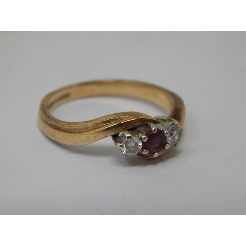 250 - 9ct Gold Diamond & Ruby Set Ring: Size K/L: Gross weight 2.59g