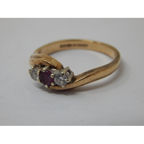 250 - 9ct Gold Diamond & Ruby Set Ring: Size K/L: Gross weight 2.59g