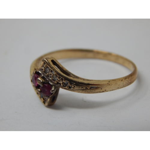 253 - 9ct Gold Diamond & Ruby Set Ring: Size P/Q: Gross weight 2.17g