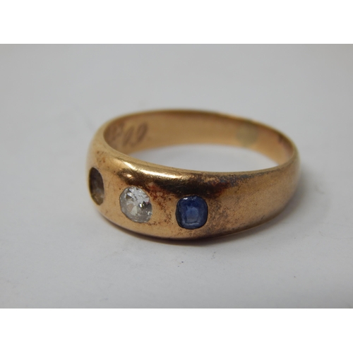 257 - Edwardian Gold Ring Set with a Diamond & Sapphire: (one stone vacant) Size O: Weight 5.0g