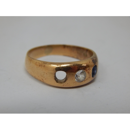 257 - Edwardian Gold Ring Set with a Diamond & Sapphire: (one stone vacant) Size O: Weight 5.0g