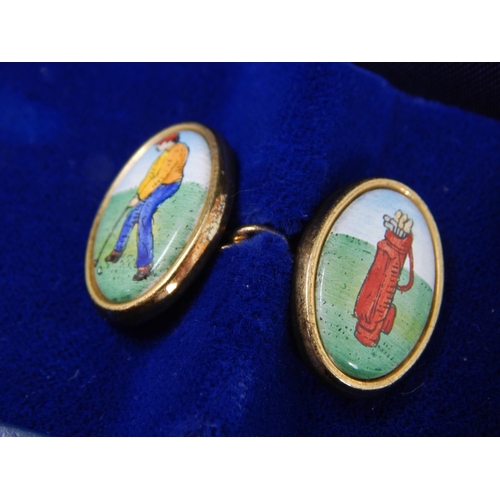 260 - A Pair of Scottish Silver & Enamel Golfing Cufflinks: Hallmarked Edinburgh 1996 by Halcyon Days in o... 