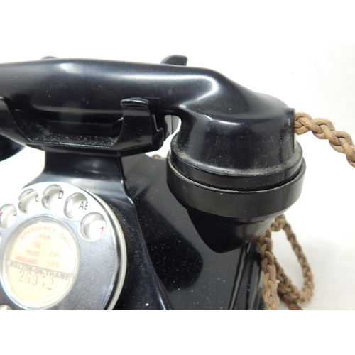 371 - 1950's GPO Black Bakelite Telephone with cord.