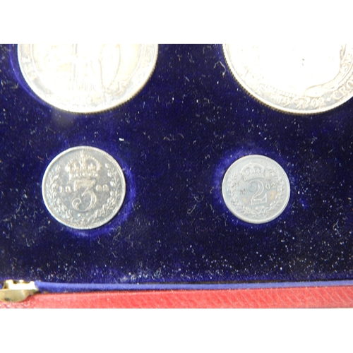 73 - King Edward VII 1902 Partial Specimen Coin Set in Named Red Morocco & Gilt Tooled Case.