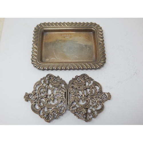 149C - Hallmarked Silver Nurses Buckle together with a small hallmarked silver tray.