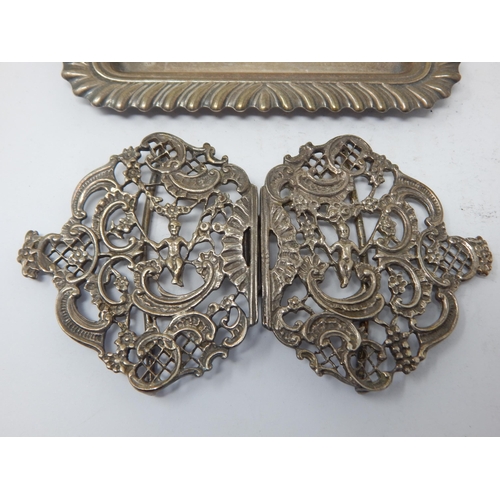 149C - Hallmarked Silver Nurses Buckle together with a small hallmarked silver tray.