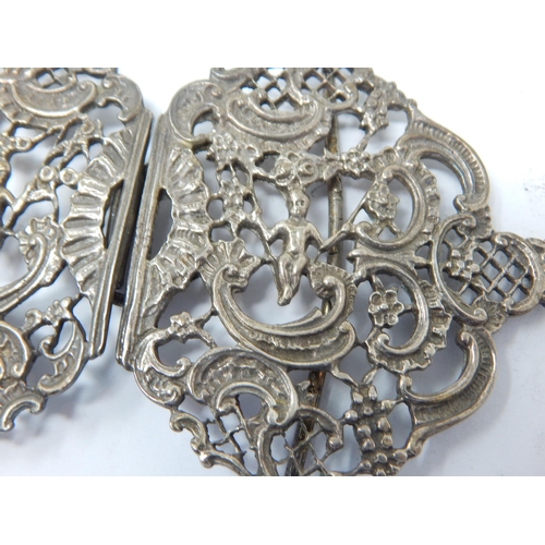 149C - Hallmarked Silver Nurses Buckle together with a small hallmarked silver tray.