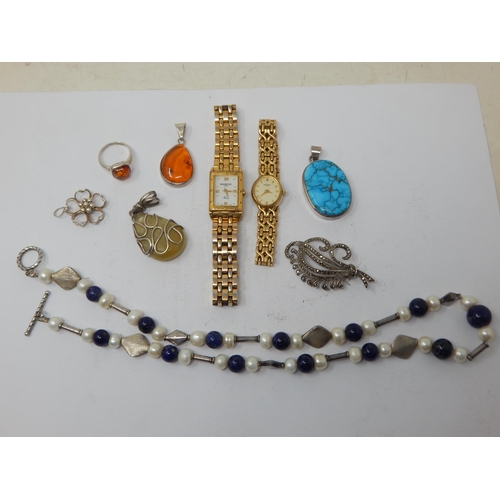 267 - A Quantity of Silver Jewellery Including Amber Pendant & Ring, Pearl & Lapis Lazuli Necklace togethe... 